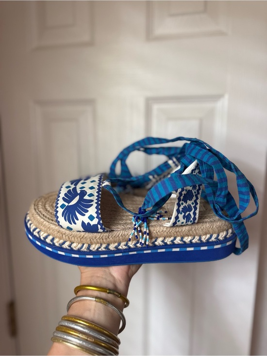 FARM Rio Shoes - FARM Rio Blue and White Espadrille Platform Sandals